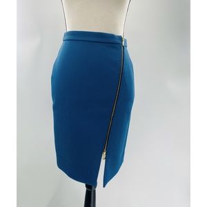 J. Crew Aqua Blue‎  Asymmetrical Front Zipper Lined Pencil Skirt